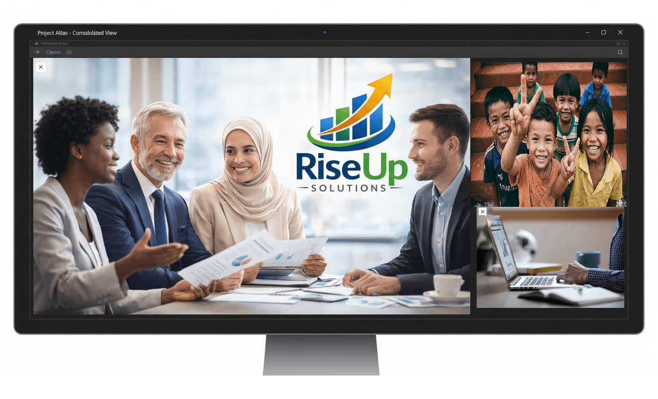 فريق RiseUp Solutions يعملون معًا في مكتب عصري لتصميم استراتيجيات التسويق الرقمي للمنظمات غير الربحية